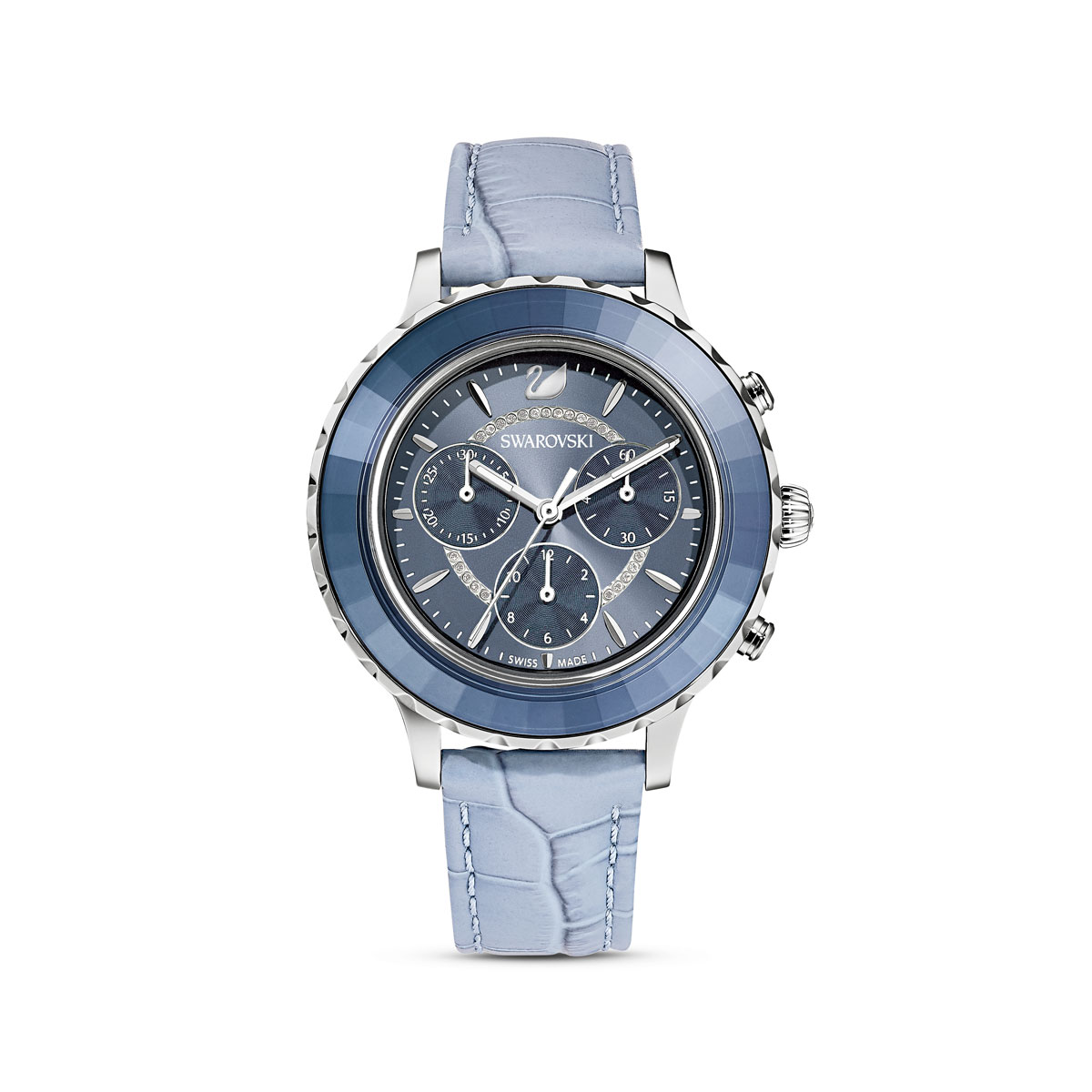 Swarovski Watch Octea Lux Chrono Stainless Case Denim Blue Dial, Denim Blue Leather Strap